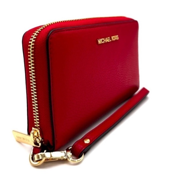 Michael Kors JST LG Flat MF Phone Case Wallet Red/Gold - Picture 7 of 9